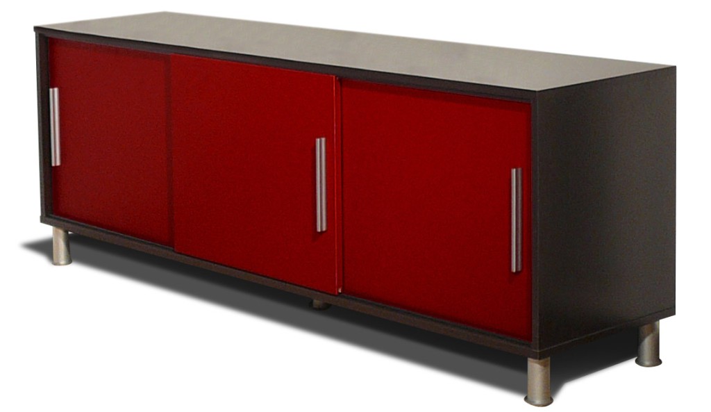 Soldes été 2016 Buffet bas en métal rouge 2 portes grillagées Ref fifty