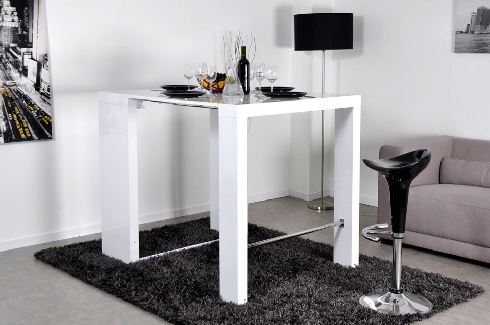 Bar/Console/Table Haute Extensible 2 Rallonges Swithome Venise Laqué Blanc 