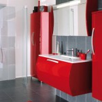armoire salle de bain rouge