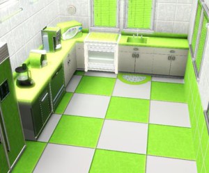 buffet de cuisine vert pomme