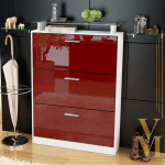 meuble chaussures rouge laque