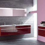 meuble bas salle de bain rouge