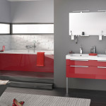 meuble bas salle de bain rouge