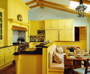 meuble de cuisine jaune et blanc