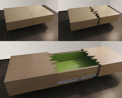 table basse qui s'ouvre au milieu