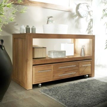 meuble bas salle de bain teck