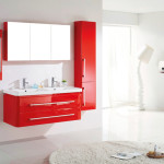 meuble haut salle de bain rouge
