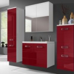 meuble haut salle de bain rouge