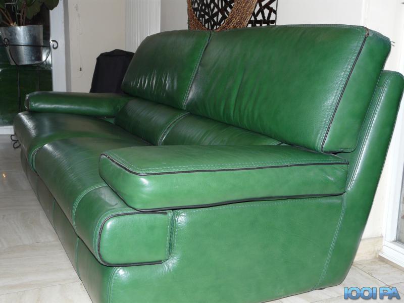 canapé cuir vert 3 places